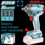 PISTOLA IMPACTO INALAMBRICA 1/2 20V 405NM INCLUYE 3 COPAS 17,19,21, BATERIA Y CARGADOR SE VENDEN POR SEPARADO INDUSTRIAL SUPER TOTAL (TIWLI20451)