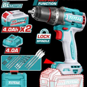 Taladro Inalambrico Percutor 1/2" 86NM 20V Caja Plastica Incluye 2 Bateria 4.0AH, 1 Cargador y Accesorios Industrial Super Total (UTIDLI208682)