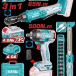 COMBO INALAMBRICO 20V  PISTOLA IMPACTO 1/2 500NM + RACHE 65NM + LAMPARA DE TRABAJO 300 LUMENES +  2 BATERIAS 4.0AH  Y CARGADOR INCLUYE ACCESORIOS INDUSTRIAL SUPER TOTAL (UTOSLI250981)