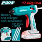 PISTOLA SILICONA 20V INCLUYE 3 BARRAS BATERIA Y CARGADOR SE VENDEN POR SEPARADO SUPER TOTAL (TGGLI2003)