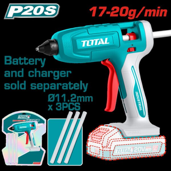 PISTOLA SILICONA 20V INCLUYE 3 BARRAS BATERIA Y CARGADOR SE VENDEN POR SEPARADO  SUPER TOTAL (TGGLI2003)