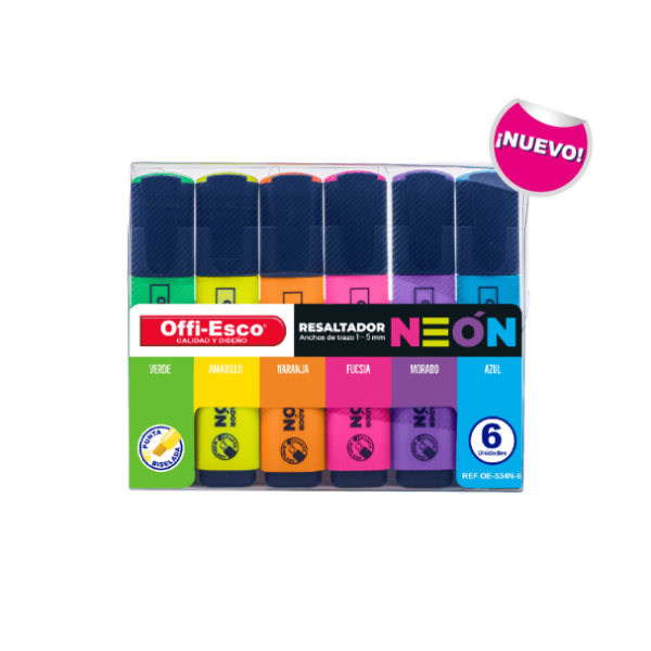 RESALTADOR NEON CUERPO PLANO ESTUCHE X6 UND OE-534N-6