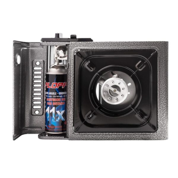 ESTUFA FOGON A GAS CAMPING NEGRO EN MALETA FL-AC02 (REEMPLAZA FL-HG01)