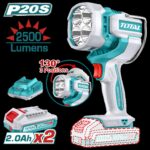 LAMPARA DE TRABAJO INALAMBRICA 20V 2500 LUMENES INCLUYE 2 BATERIAS 2.0 AH Y CARGADOR INDUSTRIAL SUPER TOTAL (UTWLI20887)