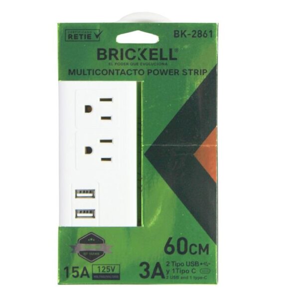 TOMA MULTIPLE X 2 + 1 TIPO C 3A + 2 USD 3A 60CM  CON POLO TIERRA (BK-2861)