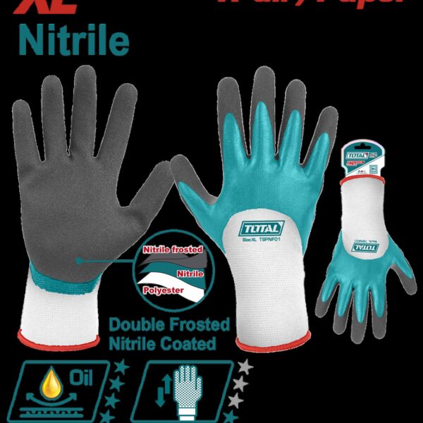 GUANTE DOBLE CAPA DE NITRILO PARA TRABAJO PESADO XL INDUSTRIAL SUPER TOTAL (TSPNF01)