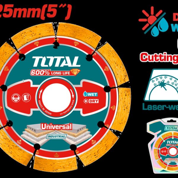 DISCO DIAMANTADO SEGMENTADO 5" UNIVERSAL CORTE EN SECO Y HUMEDO INDUSTRIAL SUPER TOTAL (TAC2171251)