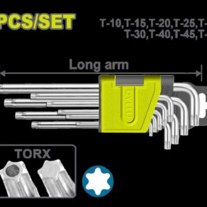 Juego de Llave Torx x 9 Pzs (T-10,T-15，T-20,T-25,T-27，T-30,T-40,T-45,T-50.) Dyllu  (DTHK3291)
