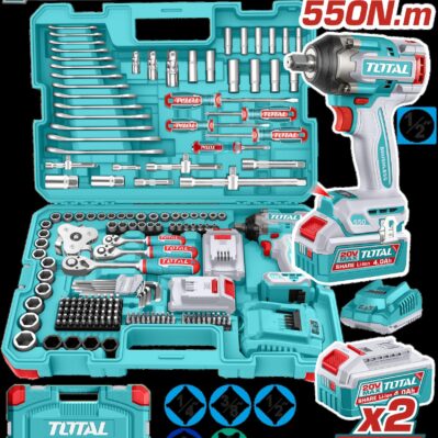 PISTOLA IMPACTO INALAMBRICA 1/2 20V 550 NM INCLUYE 2 BATERIAS 1 CARGADOR + 172 ACCESORIOS INSDUSTRIAL SUPER TOTAL (UTHKTHP41728)