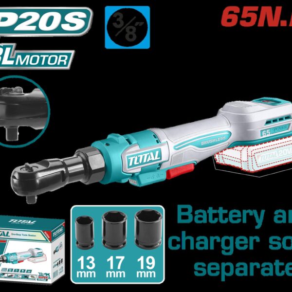 RACHE INALAMBRICO 3/8 20V INCLUYE COPA 13 17 19   BATERIA Y CARGADOR NO INCLUIDO SUPER TOTAL (TDRLI206521)