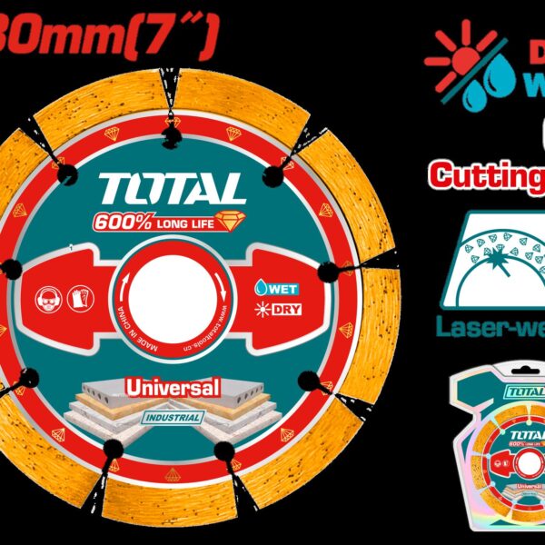 DISCO DIAMANTADO SEGMENTADO 7" UNIVERSAL CORTE EN SECO Y HUMEDO INDUSTRIAL SUPER TOTAL (TAC2171801)
