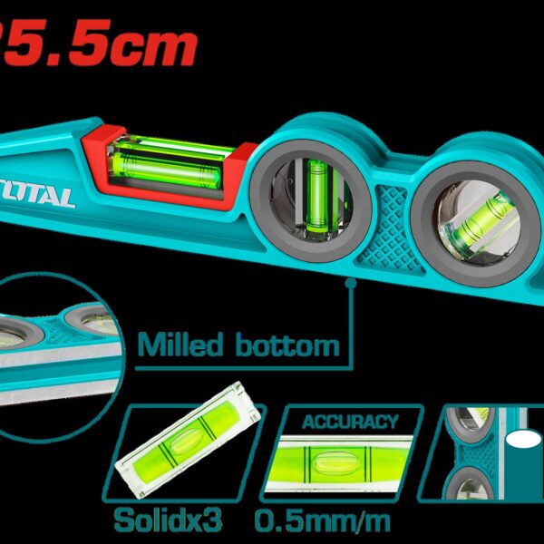 NIVEL DE 225MM ALTA RESISTENCIA ALUMINIO CUERPO CONICO  INDUSTRIAL  SUPER TOTAL (TMT921306)