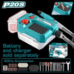 Moto Tool Inalambrico 20V 1/8'' Incluye 40 Accesorios  Bateria y Cargador Se Venden por Separado Super Total (TMGLI2001)