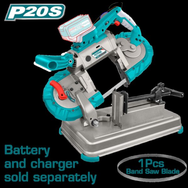 SIERRA CINTA INALAMBRICA 20V  127X127MM 0-120M/MIN INCLUYE 1 CINTA DE CORTE, CON LUZ  BATERIA Y CARGADOR SE VENDEN POR SEPARADO INDUSTRIAL  SUPER TOTAL (TBSLI20127)