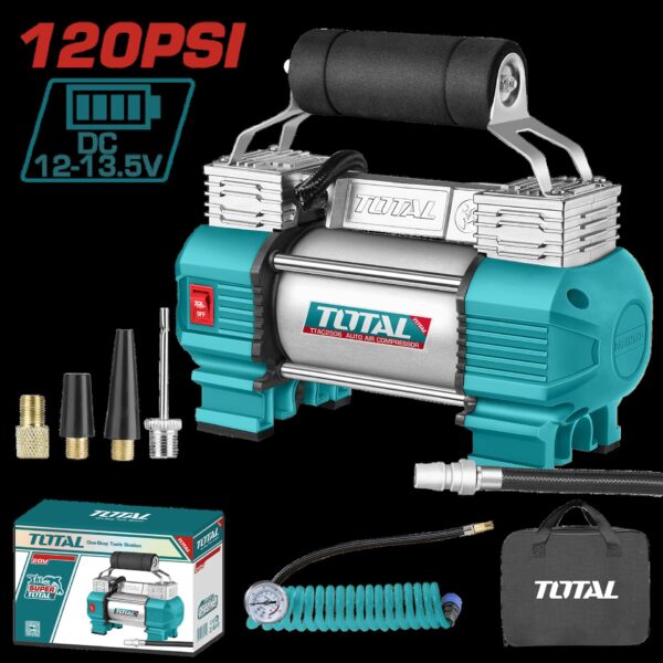 COMPRESOR MINI 20V 120 PSI 8.27BAR INCLUYE 4 ADAPATADORES PARA CARRO BATERIA Y CARGADOR SE VENDEN POR SEPARADO INDUSTRIAL SUPER TOTAL (TACLI2026)