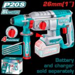 TALADRO INALAMBRICO ROTOMARTILLO 1" 20V SDS PLUS 2.5 JULES  INCLUYE 3 BROCAS , 1 CINCEL CARGADOR  Y BATERIA SE VENDEN POR SEPARADO INDUSTRIAL TOTAL (TRHLI26208)