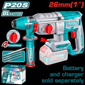 Taladro Inalambrico Rotomartillo 1" 20V Sds Plus 2.5 Jules Incluye 3 Brocas , 1 Cincel Cargador y Bateria Se Venden por Separado Industrial Total (TRHLI26208)