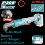 ATORNILLADOR DE IMPACTO DE ANGULO 1/4" 20V 80NM INCLUYE ACCESORIOS BATERIA Y CARGADOR SE VENDEN POR SEPARADO INDUSTRIAL SUPER TOTAL (TAIRLI2081)