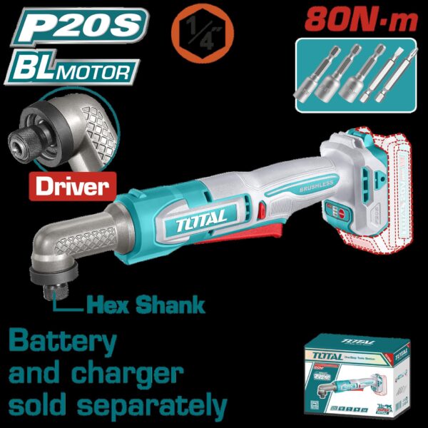 ATORNILLADOR DE IMPACTO DE ANGULO 1/4" 20V 80NM INCLUYE ACCESORIOS BATERIA Y CARGADOR SE VENDEN POR SEPARADO INDUSTRIAL SUPER TOTAL (TAIRLI2081)