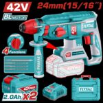 TALADRO INALAMBRICO ROTOMARTILLO 15/16" 42V SDS PLUS 2.4 JULES INCLUYE 2 BATERIA 2.0AH,1 CARGADOR Y ACCESORIOS INDUSTRIAL  SUPER TOTAL (UTRHLI422482)