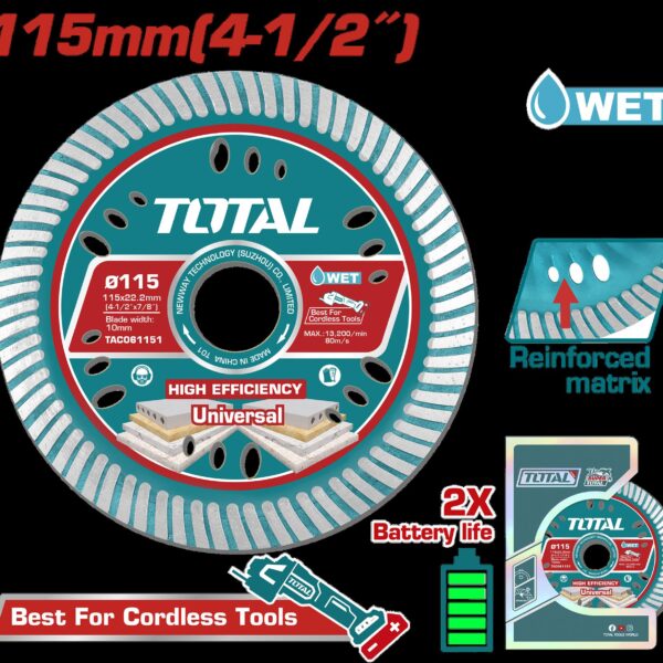DISCO DIAMANTADO CONTINUO 4 1/2"  CORTE BALDOSA,MARMOL,CONCRETO,LADRILLO,MARMOL CERAMICA INDUSTRIAL SUPER TOTAL (TAC061151)