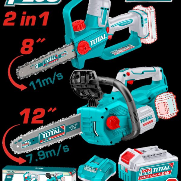 COMBO INALAMBRICO 20V SIERRA MINI 8" + MOTOSIERRA 12" + 2 BATERIAS 4.0AH + CARGADOR INDUSTRIAL SUPER TOTAL (UTOSLI251085)