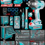 Caja Herramientas con 396 Accesorios  Industrial Super Total + Pistola Impacto Inalambrica  1/2" 850 Nm + 2 Baterias 5.0AH + Cargador  (UTHPTCS83962)