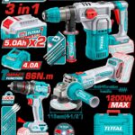 COMBO INALAMBRICO 20V TALADRO PERCUTOR  1/2" 86NM + PULIDORA 4-1/2" 1200W + TALADRO ROTOMARTILLO SDS PLUS 1-1/8"  4.5 JULES + 2 BATERIAS 5.0AH + CARGADOR 4.0AH INCLUYE ACCESORIOS INDUSTRIAL SUPER TOTAL (UTOSLI251195)