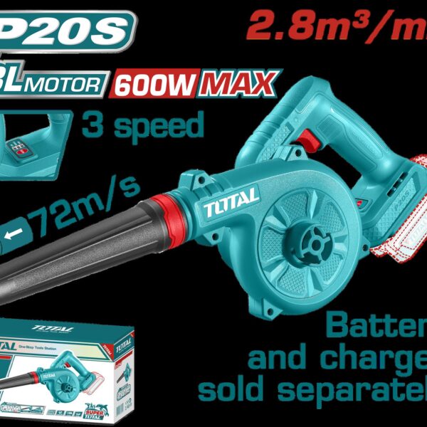 SOPLADORA INALAMBRICA 20V 3 VELOCIDADES BATERIA Y CARGADOR NO INCLUIDO TOTAL (TABLI20018) (TABLI2068)