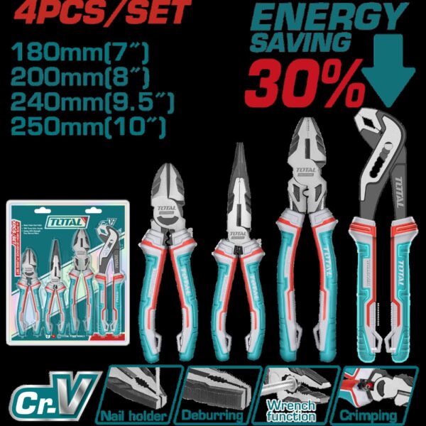 JUEGO DE ALICATE  X 4 PIEZAS CROMO VANADIUM INDUSTRIAL SUPER TOTAL (THT2K0498)