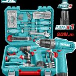 TALADRO INALAMBRICO 3/8 12V 20NM + BATERIA 1.5AH + KIT DE HERRAMIENTAS 148 PZS SUPER TOTAL (THKTHP41487)