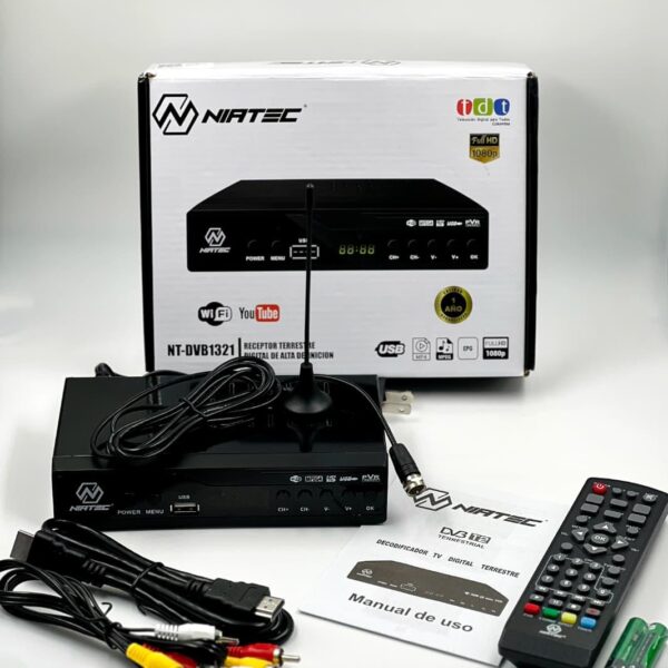 DECODIFICADOR TDT NIATEC CON WIFI-ANTENA- CABLE HDMI-CABLE AV-CONTROL (NT-DVB1321)