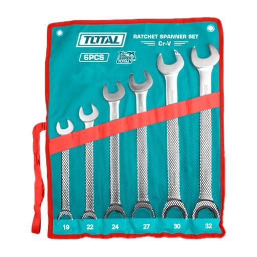 LLAVE MIXTA CON RACHE JUEGO X 6 PZS 19-32MM CRV INDUSTRIAL SUPER TOTAL (THT102RK061)