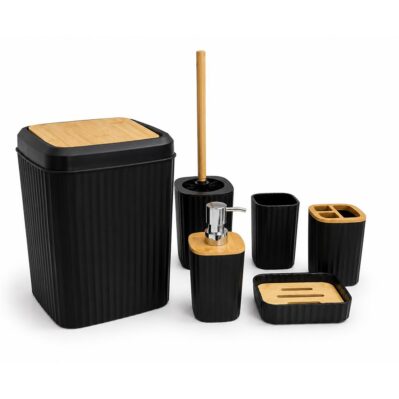 SET DE ACCESORIOS PARA BAÑO X 6 PZS NEGRO (HT4315)