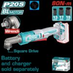 ATORNILLADOR DE IMPACTO DE ANGULO 3/8" 20V 80NM INCLUYE ACCESORIOS BATERIA Y CARGADOR SE VENDEN POR SEPARADO INDUSTRIAL SUPER TOTAL (TAIWLI2081)