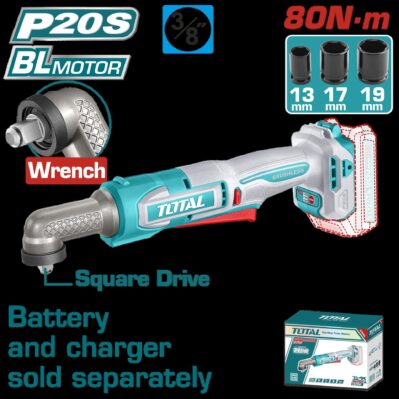 ATORNILLADOR DE IMPACTO DE ANGULO 3/8" 20V 80NM INCLUYE ACCESORIOS BATERIA Y CARGADOR SE VENDEN POR SEPARADO INDUSTRIAL SUPER TOTAL (TAIWLI2081)