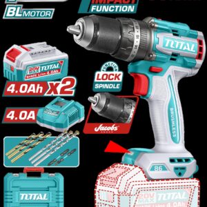 Taladro Inalambrico Percutor 1/2" 86NM 20V Caja Plastica Incluye 2  Bateria 4.0AH, 1 Cargador y Accesorios Industrial Super Total (UTIDLI208689)
