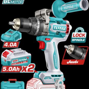 Taladro Inalambrico Percutor 1/2" 136NM 20V Caja Plastica Incluye 2 Baterias 20V 5.0AH, 1 Cargador Industrial Super Total (UTIDLI201368)