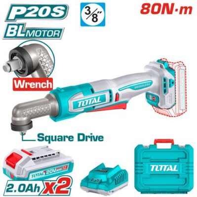 ATORNILLADOR DE IMPACTO DE ANGULO 3/8" 20V 80NM INCLUYE  2  BATERIAS 2.0AH Y CARGADOR INDUSTRIAL SUPER TOTAL (UTAIWLI208)