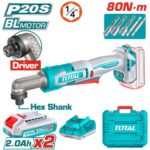 ATORNILLADOR DE IMPACTO DE ANGULO 1/4" 20V 80NM INCLUYE  2  BATERIAS 2.0AH Y CARGADOR INDUSTRIAL SUPER TOTAL (UTAIRLI208)