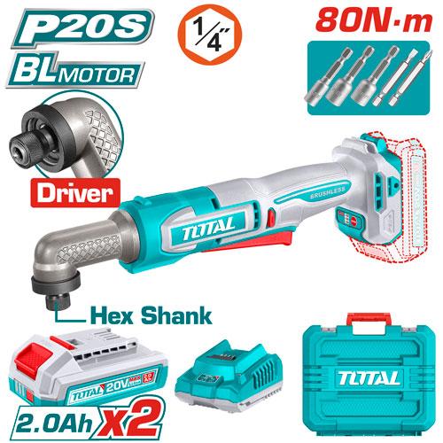 ATORNILLADOR DE IMPACTO DE ANGULO 1/4" 20V 80NM INCLUYE 2 BATERIAS 2.0AH Y CARGADOR INDUSTRIAL SUPER TOTAL (UTAIRLI208)