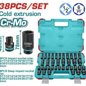 Copas de Impacto 1/2 Industrial Largo 40 MM-78MM  Juego x 38 Pzs 10 - 32 MM Super Total (THKISD12388L)