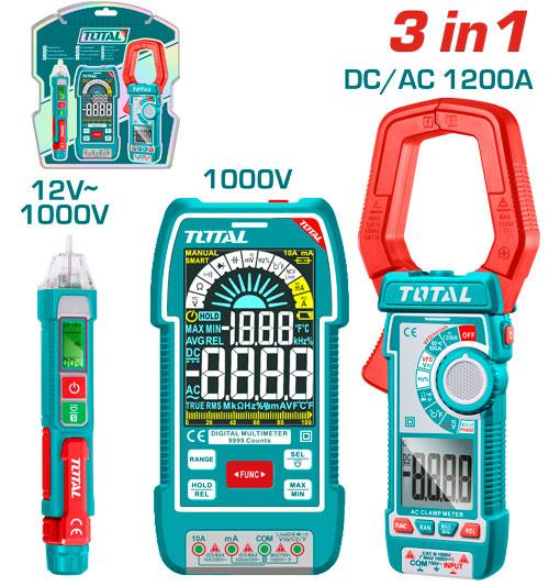 KIT MEDIDOR DE CORRIENTE DIGITAL INCLUYE PROBADOR - TESTER - PINZA SUPER TOTAL (TOS24069)