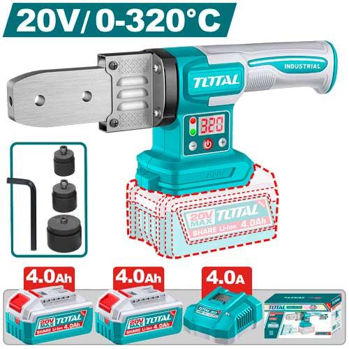 POLIFUSOR DIGITAL PARA TUBO PVC INALAMBRICO 20V 0-320° (20-25-32MM) INCLUYE 2 BATERIAS 4.0AH, 1 CARGADOR Y ACCESORIOS SUPER TOTAL (UTWTLI20182)