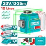 NIVEL LASER 0-35M  LUZ VERDE  3D 12 LINEAS 20V INCLUYE 2 BATERIAS 2.0AH Y CARGADOR INDUSTRIAL TOTAL (UTLL3012165)