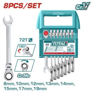 Llave Mixta con Rache Flexible 8 - 19 MM Juego x 8 Pzs  Industrial Total (THT103RK586)