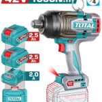 PISTOLA IMPACTO INALAMBRICA 3/4" 42V 1360NM CAJA PLASTICA INCLUYE 2 BATERIA 2.5AH , 1 CARGADOR  INDUSTRIAL SUPER TOTAL (UTIWLI421362)