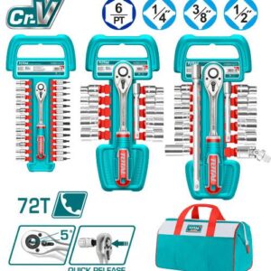 Juego de Rache 1/4-1/2-3/8" + 57 Accesorios Industrial Total (TOS23092)