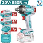 PISTOLA IMPACTO INALAMBRICA 1/2" 20V 650NM INCLUYE 2 BATERIAS 4.0AH 1 CARGADOR INDUSTRIAL SUPER TOTAL (UTIWLI2065)