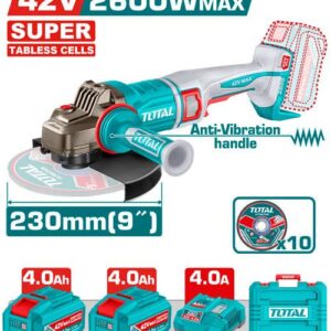 Pulidora Inalambrica 9" Industrial  42V 2600W Incluye  2 Baterias  4.0 Ah, Cargador y 10 Discos, Motor sin Escobillas Super Tabless Cells (UTAGLI4260182)